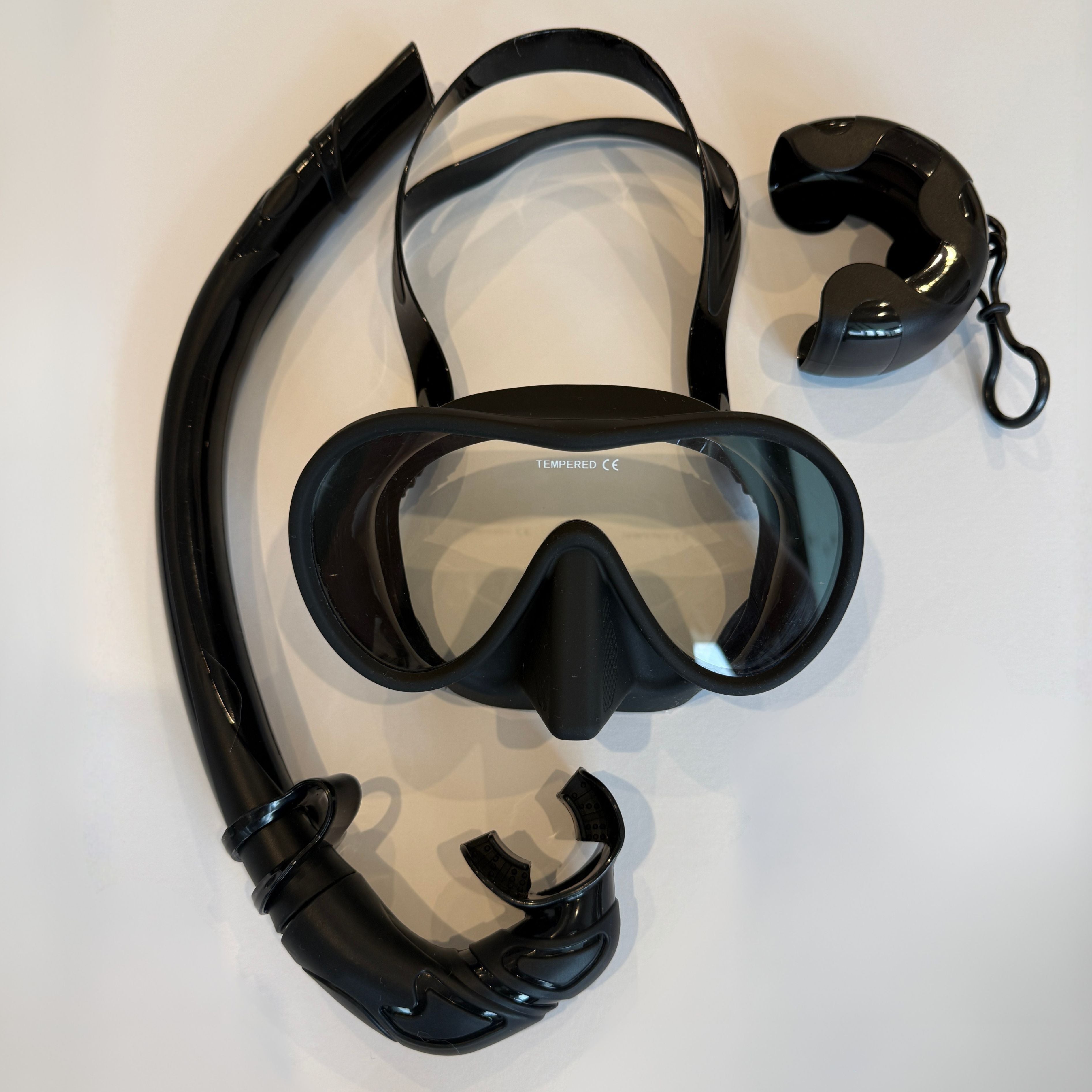 Black diving mask and snorkel set