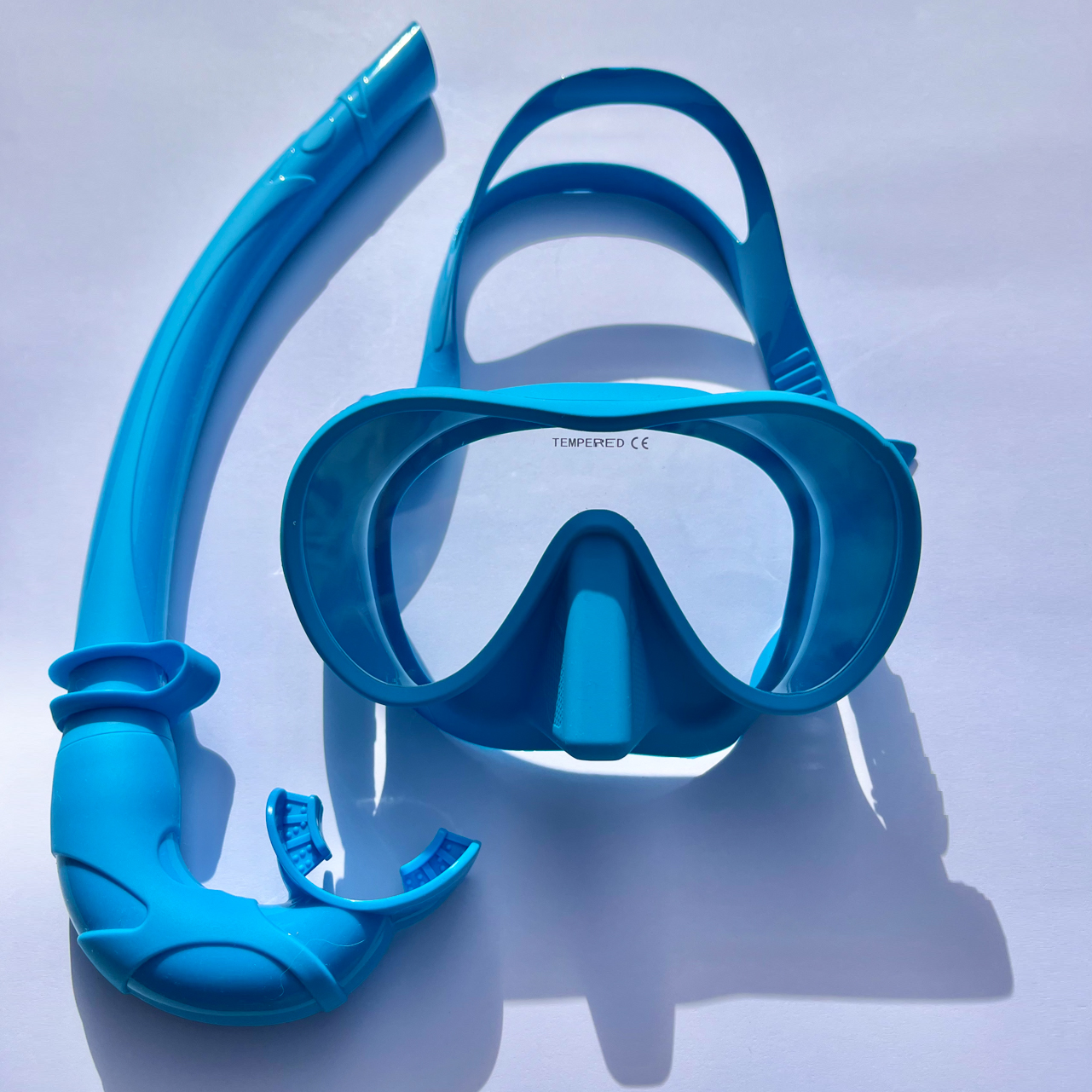 blue diving mask and snorkel set