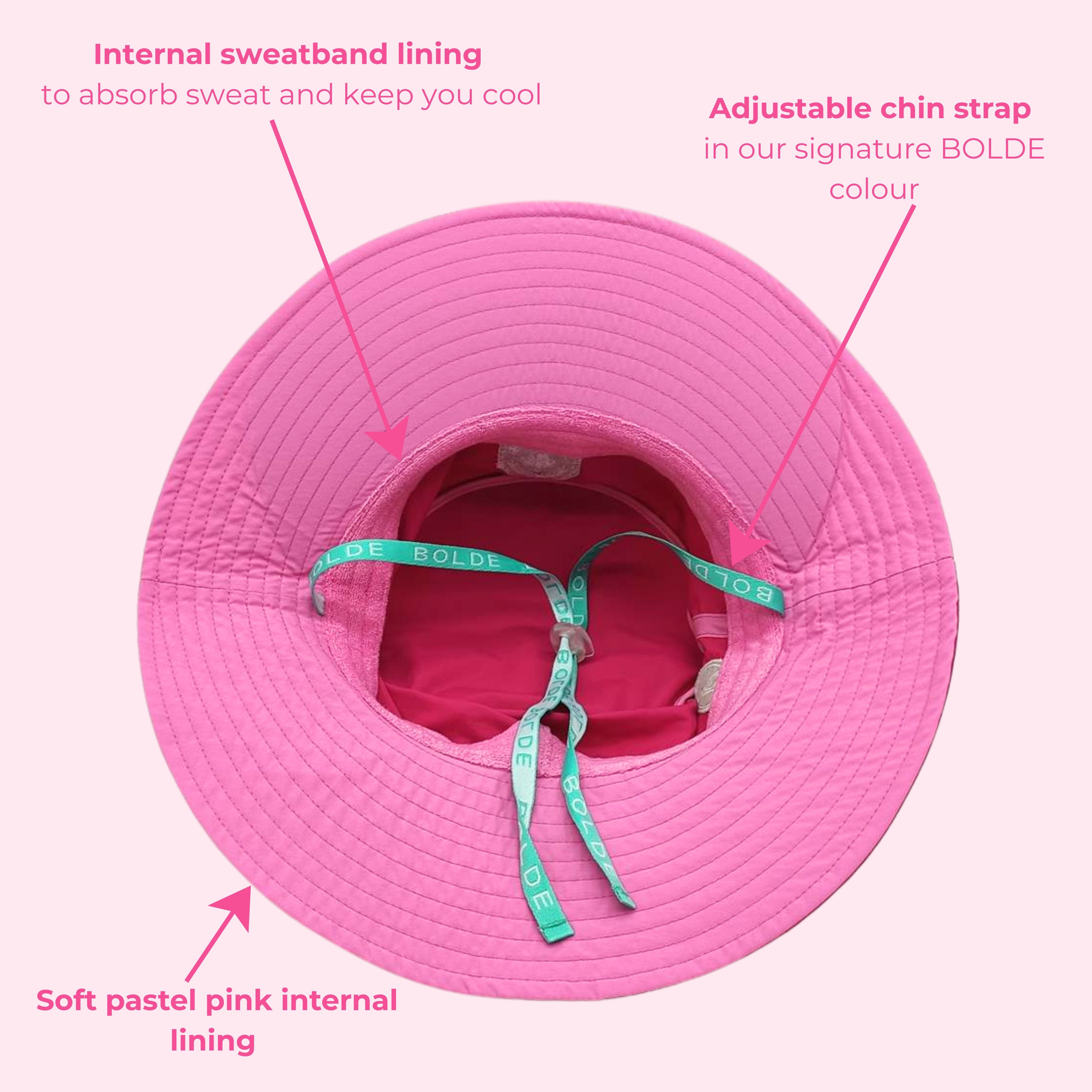 BOLDE beach hat in pink with features highlighted