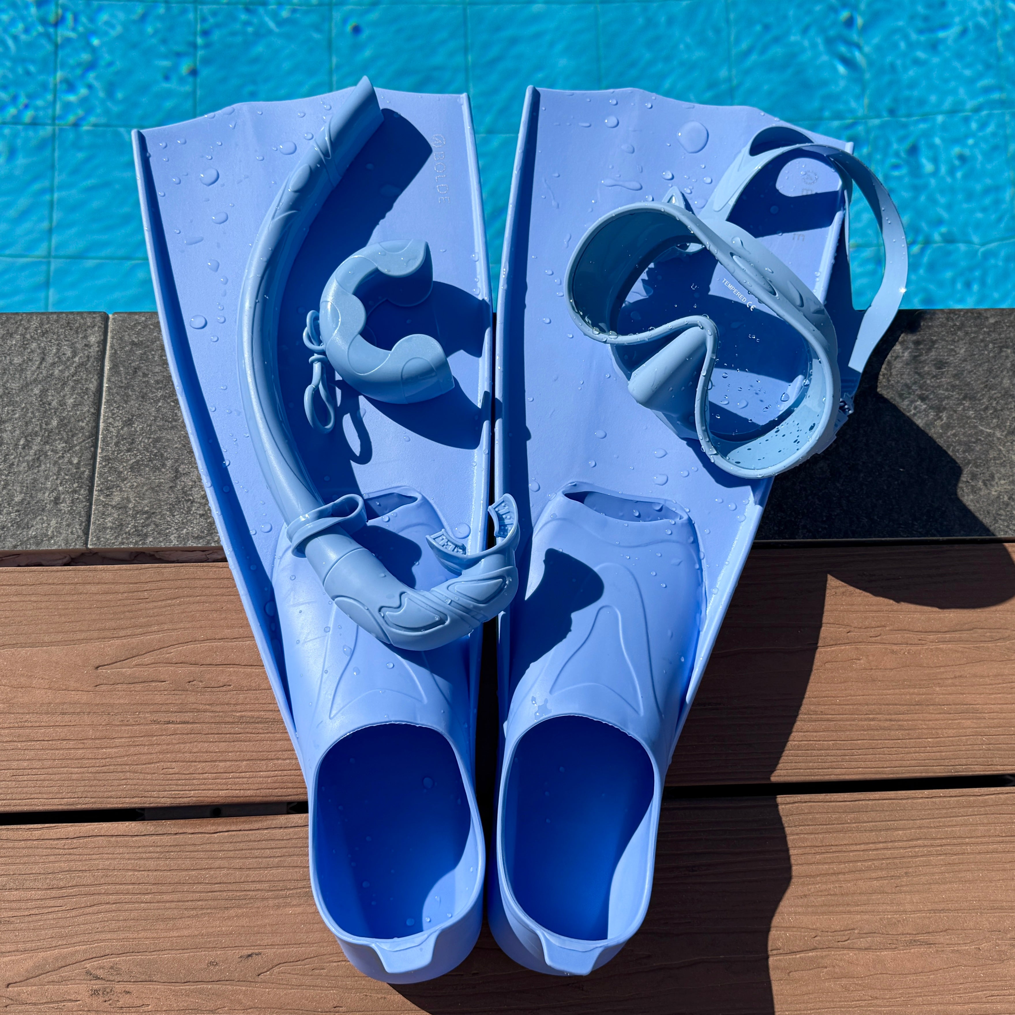 BOLDE Grey blue dive fins, mask and snorkel set