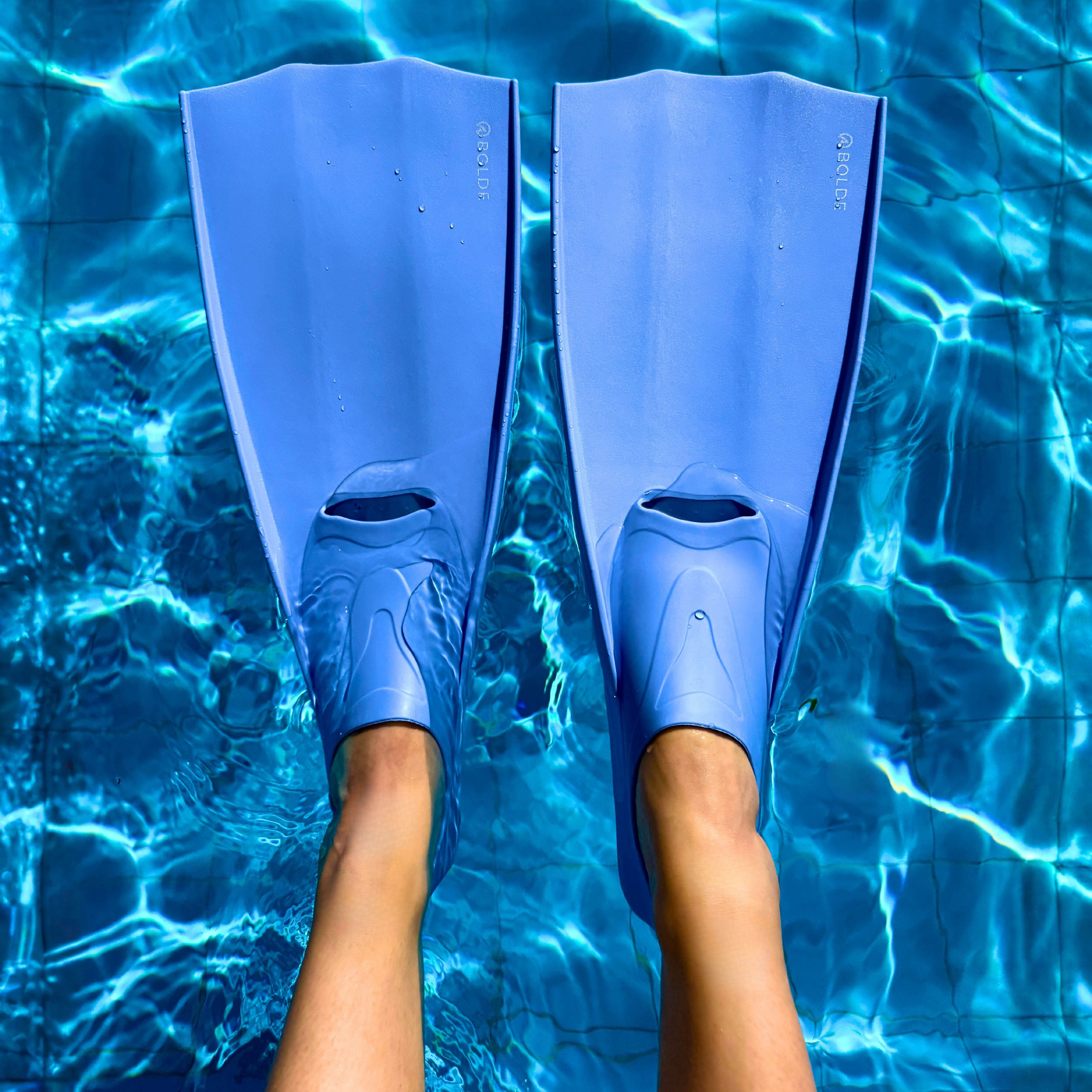 Blue dive and snorkel fins
