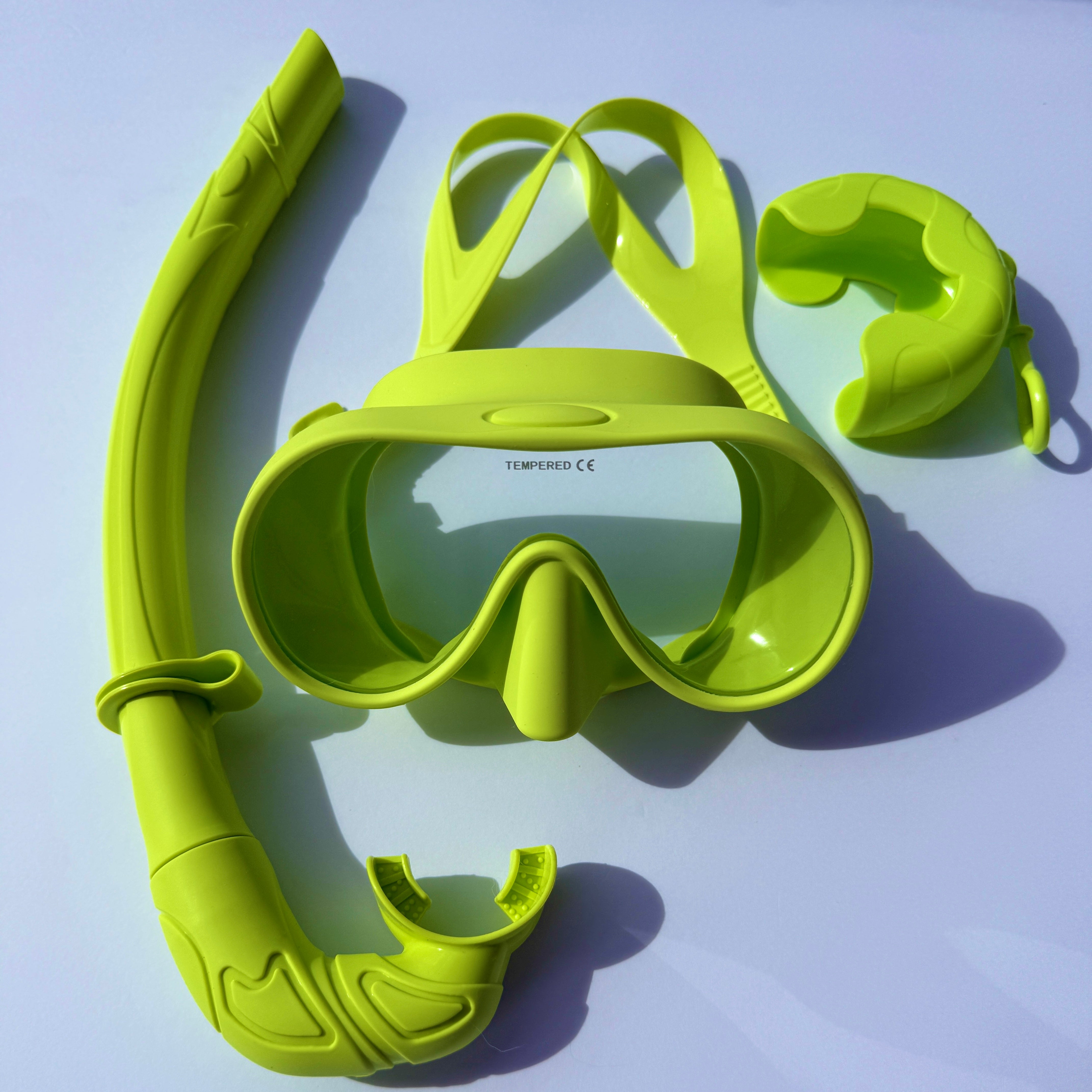 Green diving mask and snorkel set