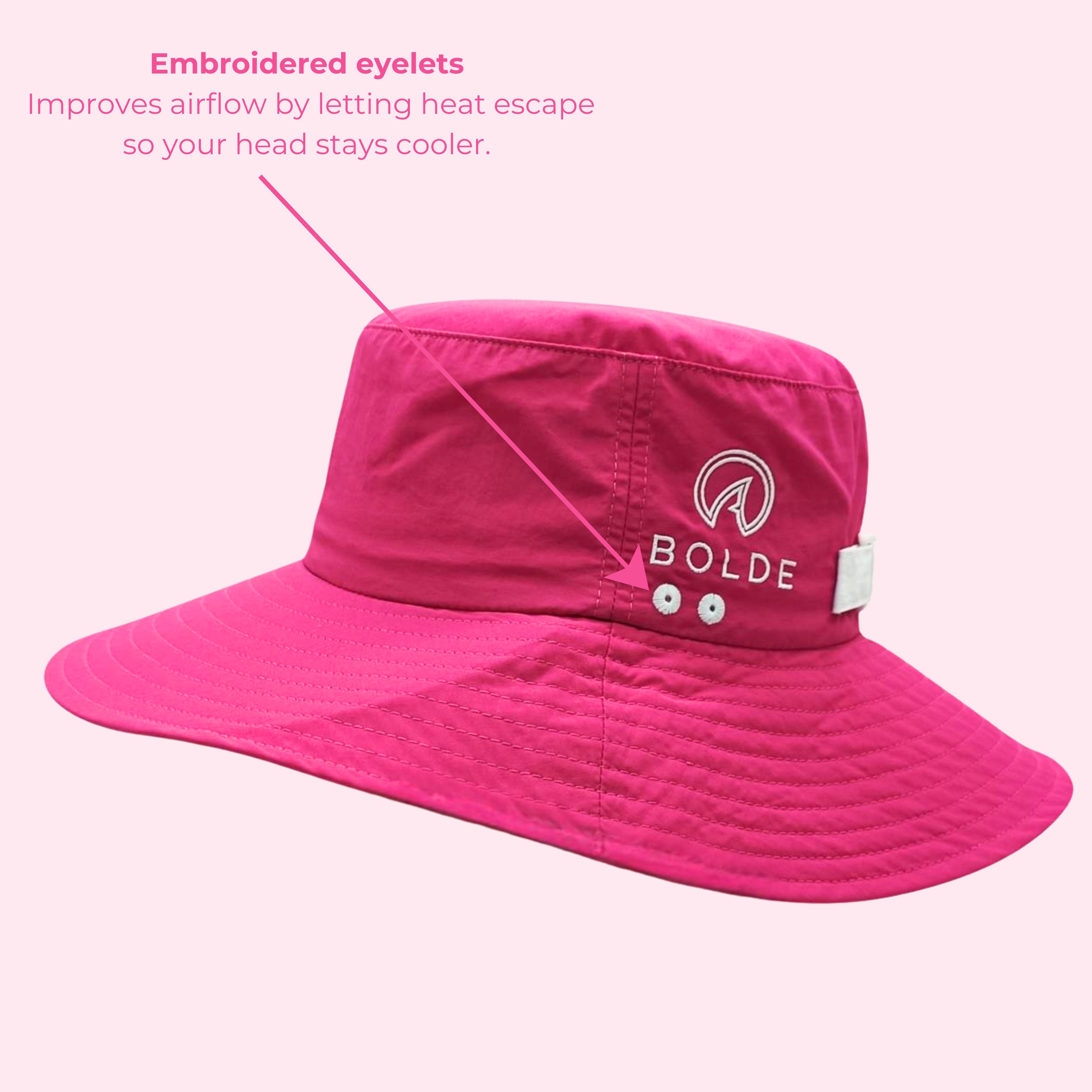 BOLDE beach hat in pink with embroidered eyelets
