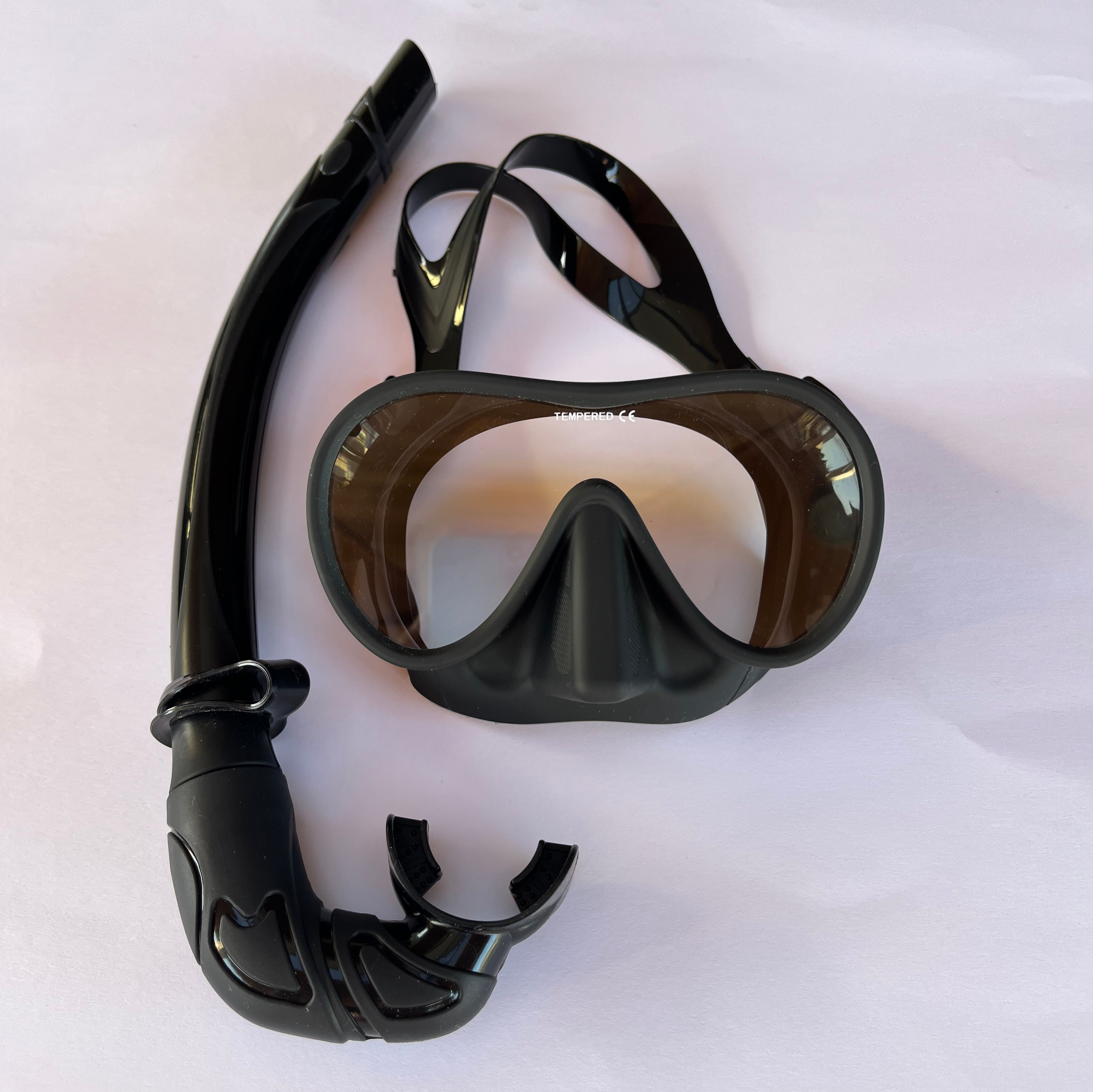 Black diving mask and snorkel set