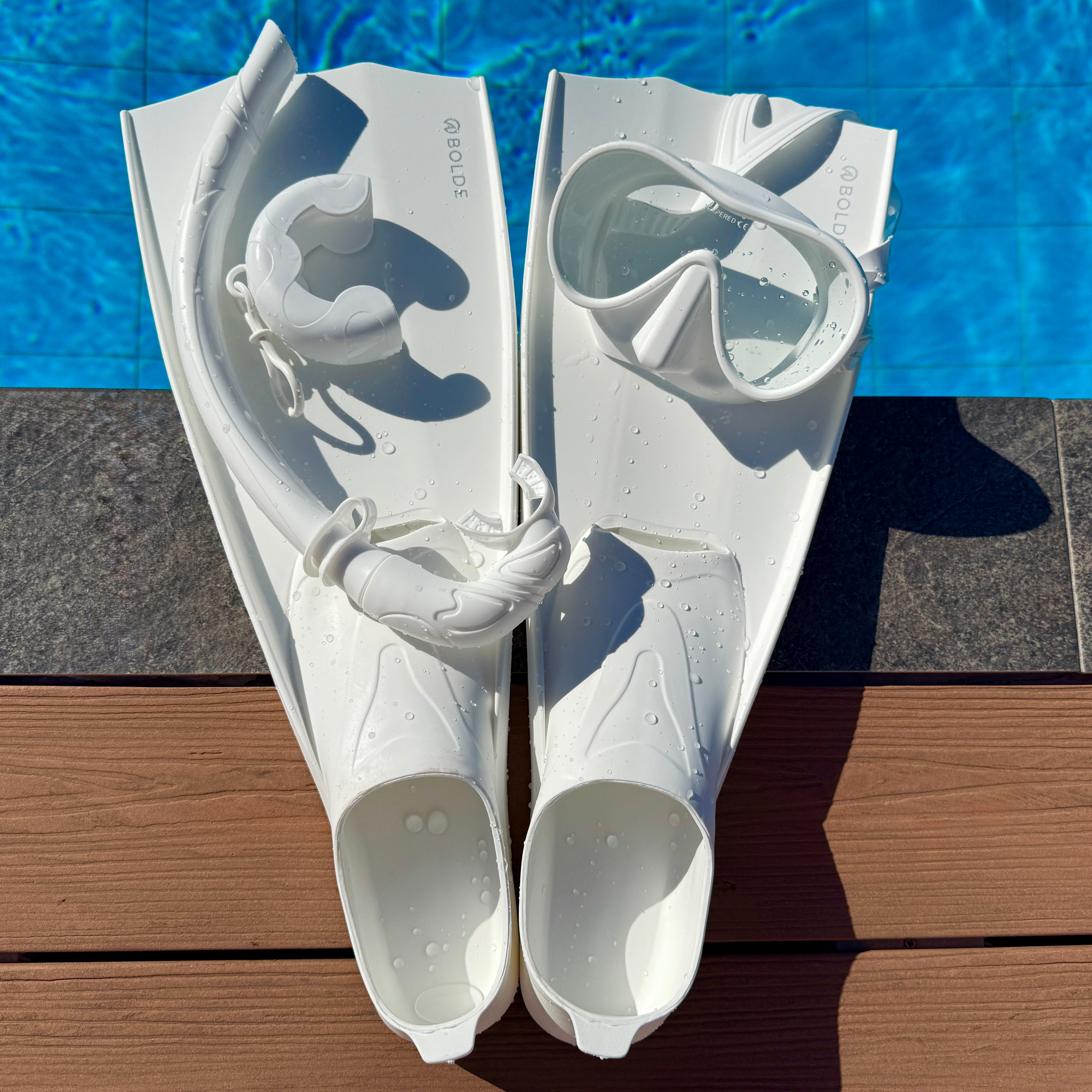 BOLDE White dive fins, white mask and snorkel set