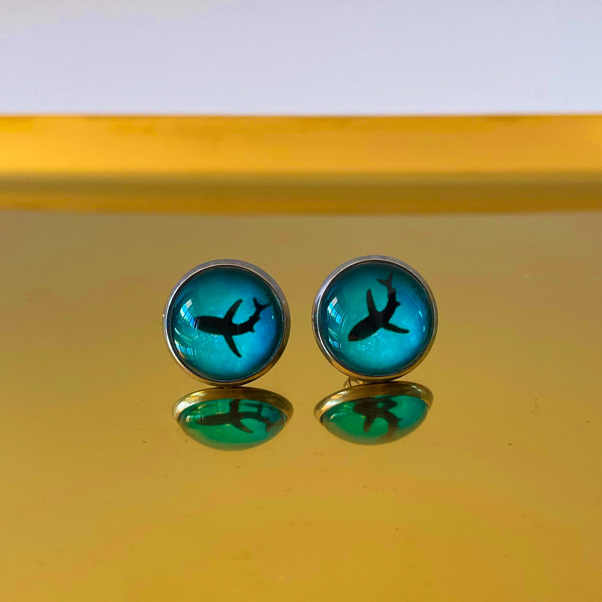 Glass shark earrings marine jewellery BOLDE